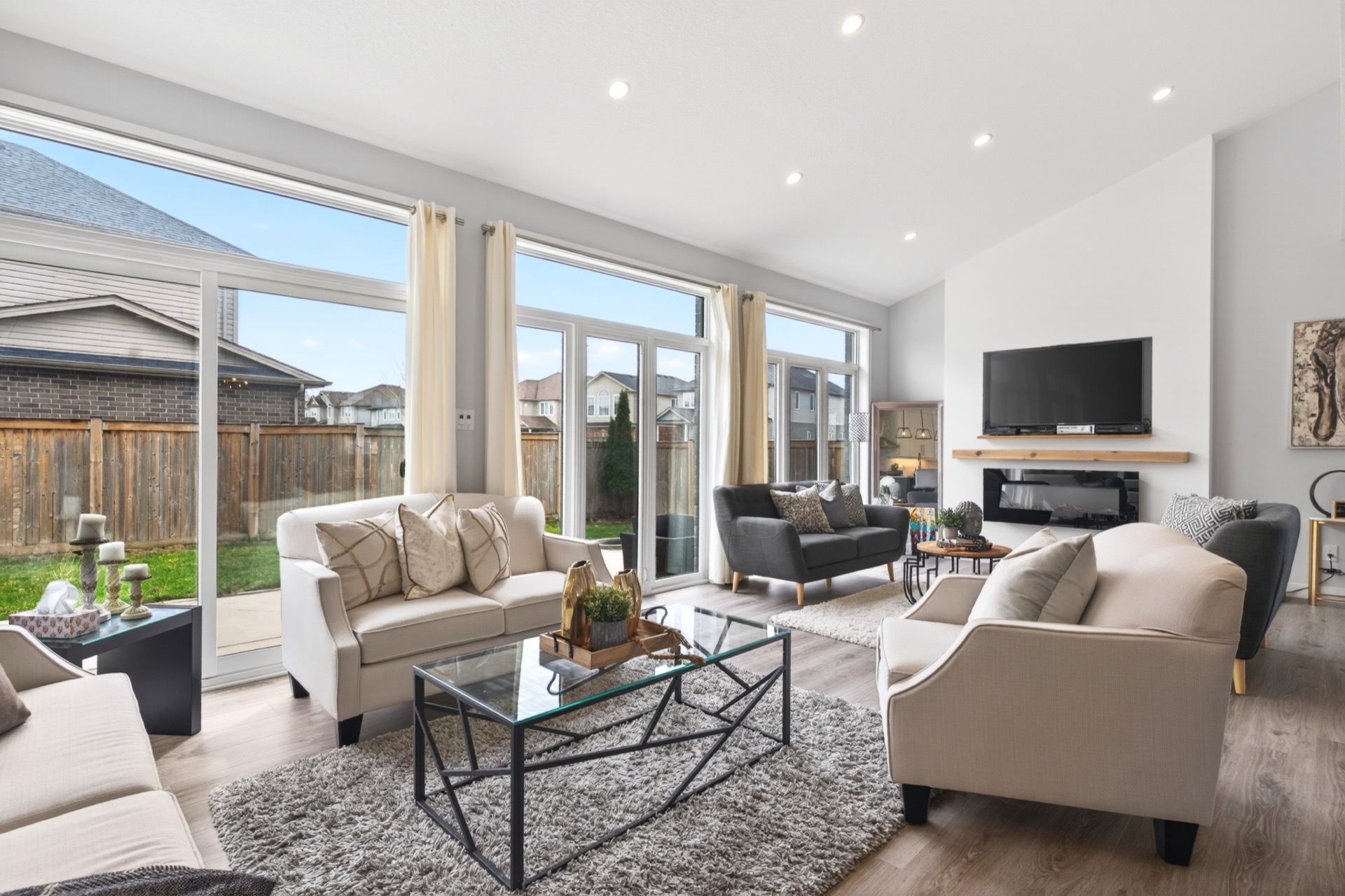 Family room with windows